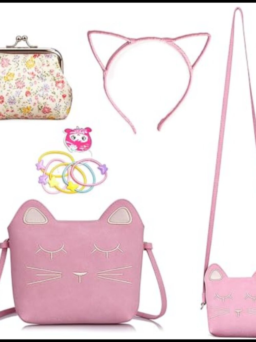 Girls Cat Crossbody Bag Purse Set PU Adjustable Strap School Party
